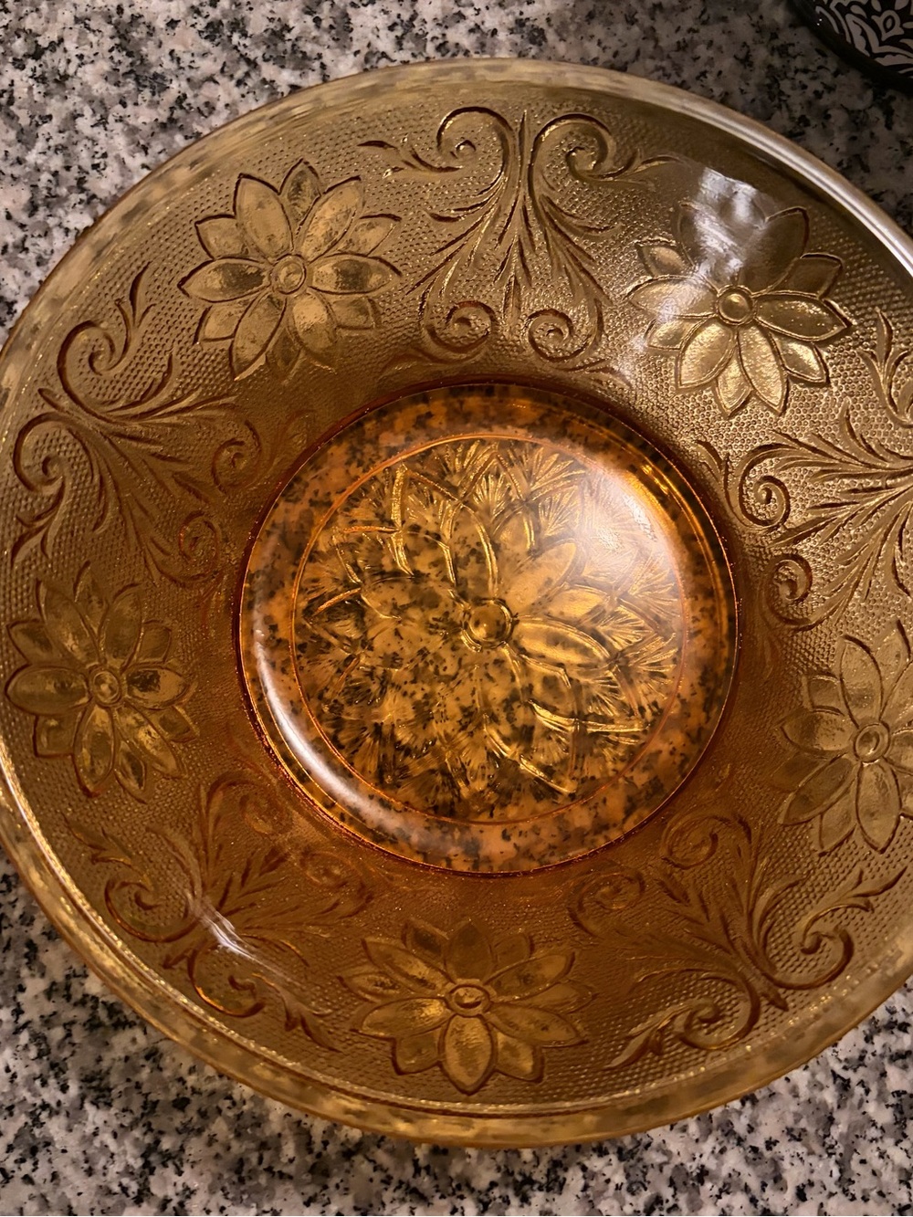 Vintage Indiana Glass Floral Pressed Glass Serving Bowl - Amber